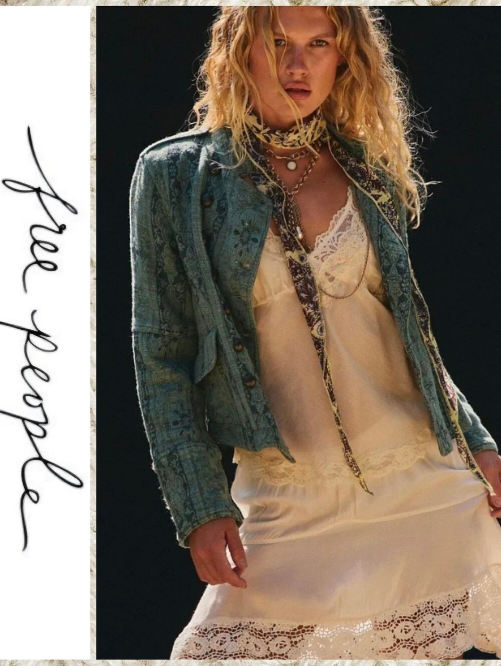NWOT Free People Lotty Jacquard Jacket sz M Steal Sea